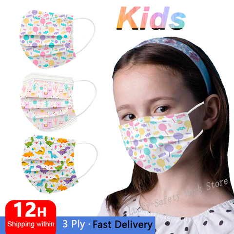 Mascarilla médica desechable de 3 capas para niños, cubrebocas de protección para bebés, cubrebocas quirúrgico de colores, 10/50/100 Uds. ► Foto 1/6