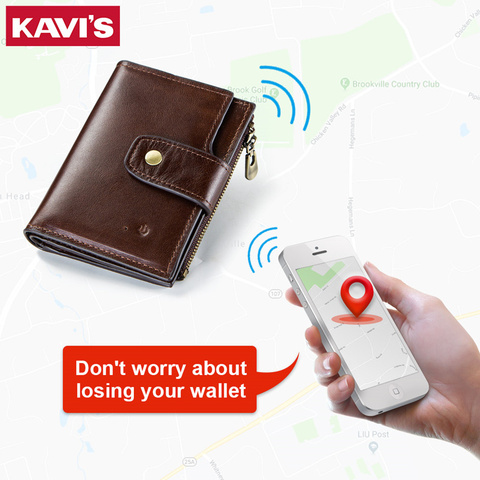 KAVIS cartera inteligente rfid cuero genuino con mapa GPS de alarma, bluetooth alarma hombres monedero alta calidad Marca Diseño carteras Walet ► Foto 1/6