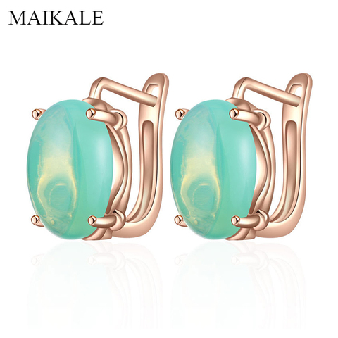 MAIKALE-pendientes de cristal de alta calidad para mujer, óvalo dorado, redondos de cristal de CZ, GEMA, accesorios de joyería, regalos ► Foto 1/6