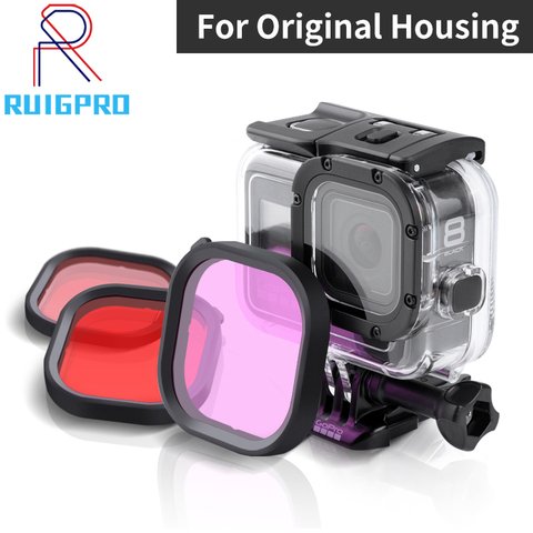 Kit de 3 filtros para cámara GoPro HERO 8, lentes de esnórquel rojo y Magenta, accesorios de funda carcasa originales ► Foto 1/6