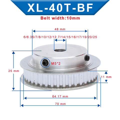 Polea De distribución XL 40T, diámetro de 6-25mm, paso de los dientes, 5,08mm, anchura de los dientes de las ruedas, 11mm, para correa de distribución de 10mm XL ► Foto 1/6