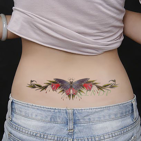 Pegatina de tatuaje temporal a prueba de agua para mujer y niña, tatuaje falso con alas de mariposa y flores, tatuaje temporal, pecho de cintura ► Foto 1/6