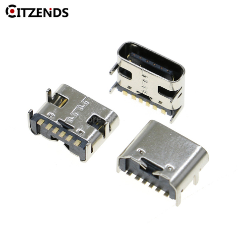 100 unids/lote tipo C 6 Pin USB SMT Socket conector USB 3,1 tipo C hembra colocación 4 fija los pies para PCB bricolaje de alta corriente de carga ► Foto 1/3