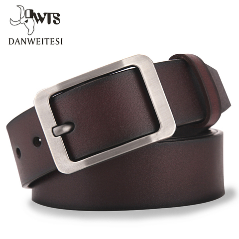 DWTS-Cinturón de cuero para hombre, cinturón masculino de cuero genuino, con hebilla de lujo, informal ► Foto 1/6