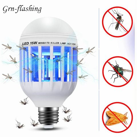 E27 15W LED Bombilla que mata mosquitos 110V 220V lámpara de iluminación del hogar Anti Zapper Mosquito insectos Flying Moths asesino repelente luz LED ► Foto 1/6