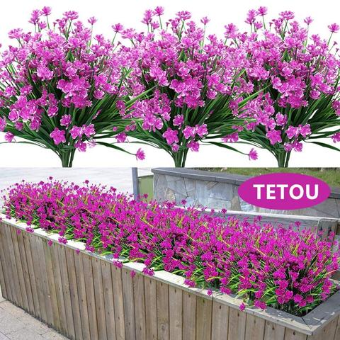 Flores artificiales falsas para exteriores, decoración resistente a los rayos UV, sin decoloración, plantas de plástico, jardín, porche, ventana, cocina, mesa de oficina ► Foto 1/6