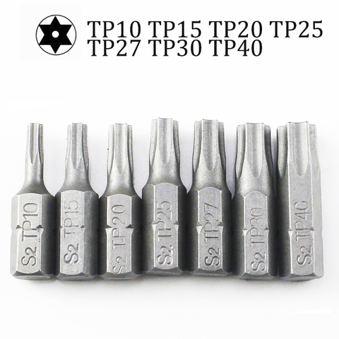 10 unids/lote 25mm destornillador Torx Bits con agujero T10 T15 T20 T25 T27 T30 T40 1/4 pulgadas vástago hexagonal tornillo eléctrico conductor estrella poco conjunto ► Foto 1/5