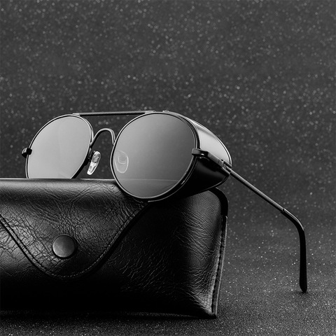 Retro Steampunk estilo de Gafas de Sol de las mujeres de los hombres de diseñador de la marca de Metal redondo marco Punk Metal escudos lente Gafas de Sol ► Foto 1/6