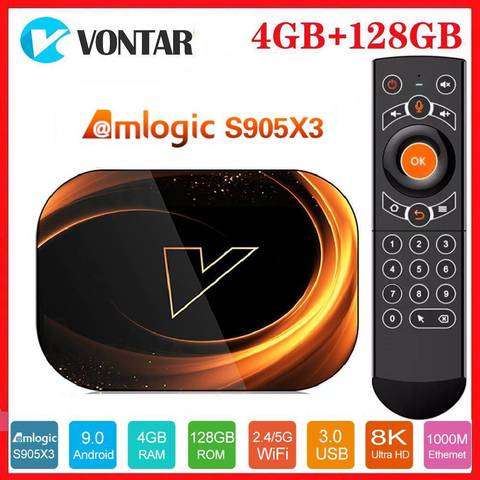 Vontar 8K Amlogic S905X3 Dispositivo de TV inteligente Android 9,0. 4GB RAM 128GB ROM 1000M Dual Wifi Youtube GOOGLE del X96 Max reproductor de medios ► Foto 1/6