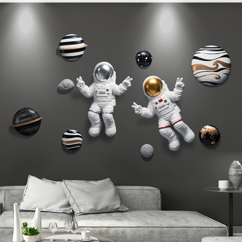 Nórdicos resina 3D colgante de pared astronauta artesanía casa chico de pared de habitación murales con diseño de planeta decoración Hotel sofá Fondo pegatinas de pared ► Foto 1/6