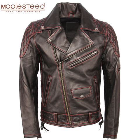 Chaqueta de cuero para motocicleta a la moda para hombre, abrigo grueso de piel de vaca 100%, abrigo de cuero genuino para motorista, ropa de invierno M355 ► Foto 1/4