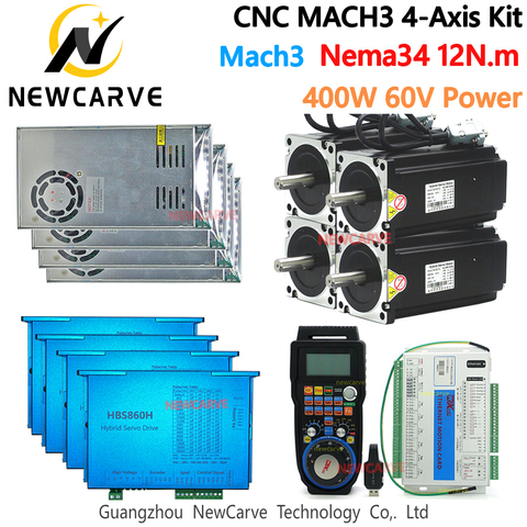 Controlador Mach3 de 4 ejes WHB04B4 + MK4-ET + Nema34 Motor paso a paso de bucle cerrado 12Nm + controlador HBS860H de 2 fases + 400W 60V de potencia NEWCARVE ► Foto 1/6