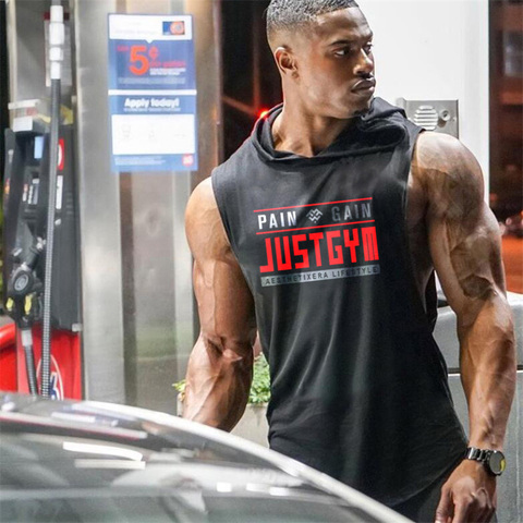 Muscleguys-Camiseta sin mangas con capucha para entrenamiento de hombres, chaleco de punto para Fitness, ropa de gimnasio de marga para culturismo y jugador ► Foto 1/6