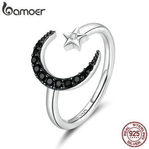 Bamoer auténtica Plata de Ley 925 misteriosa estrella y Luna anillos de dedo para las mujeres ajustable tamaños diferentes de joyería fina BSR137 ► Foto 1/6