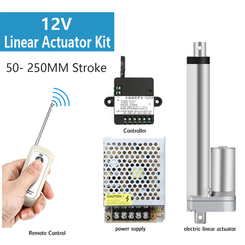 Kit de actuador lineal de 12V, actuador eléctrico con Control remoto RF y fuente de alimentación, controlador de actuador lineal de 30W 2.5A ► Foto 1/6