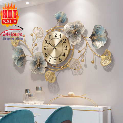Reloj de pared de lujo para decoración del hogar, colgante de hierro dorado para sala de estar, comedor, sofá, grande, envío rápido ► Foto 1/6
