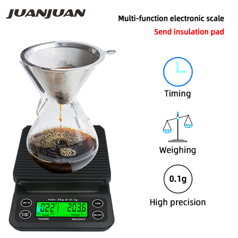 3kg/0,1g de 5kg/0,1g Digital café báscula retroiluminada con temporizador LCD de la alta precisión electrónica escalas peso herramientas 40% ► Foto 1/6