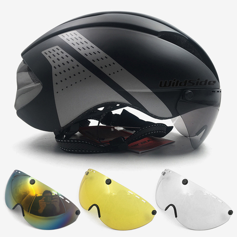 Casco aerodinámico de bicicleta para hombre y mujer, equipo de protección TT para carrera en carreteras, con lentes para ciclismo incluidos, en variedad de colores, ultraligero ► Foto 1/6