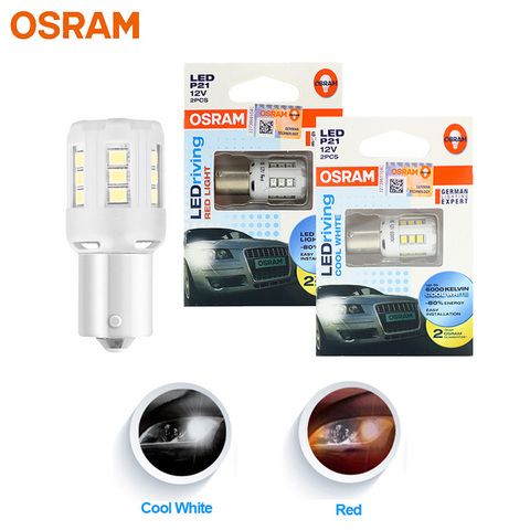 OSRAM-bombilla de niebla de coche, luz LED de señal P21W BA15s, LEDriving SL 7456 S25 1156 382, posición de freno, lámparas de parada, color rojo y blanco frío, 2 uds. ► Foto 1/3