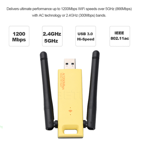 KEBIDU-Adaptador USB 1200 de alta velocidad, antena de Wifi USB inalámbrica de doble banda, 3,0 Mbps, 5GHz, 2,4 Ghz, tarjeta de red para ordenador portátil y PC ► Foto 1/6