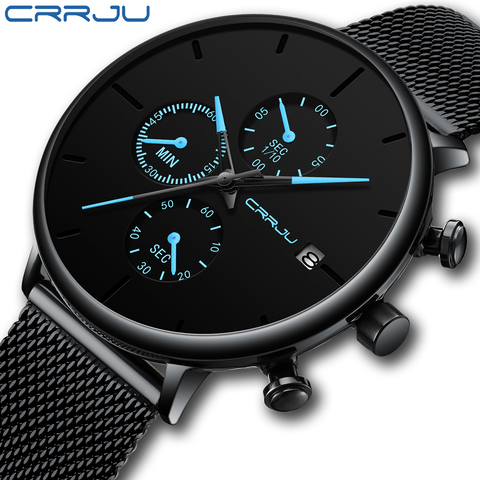 CRRJU-reloj analógico con correa de acero inoxidable para hombre, accesorio de pulsera de cuarzo resistente al agua con cronógrafo, complemento masculino de marca de lujo con diseño militar ► Foto 1/6