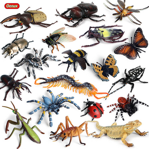 Oenux-figuras de acción de animales para niños, modelo de mariposa, lagarto, Grillo, Araña, abeja, figurita de Mantis en miniatura, juguetes educativos ► Foto 1/6