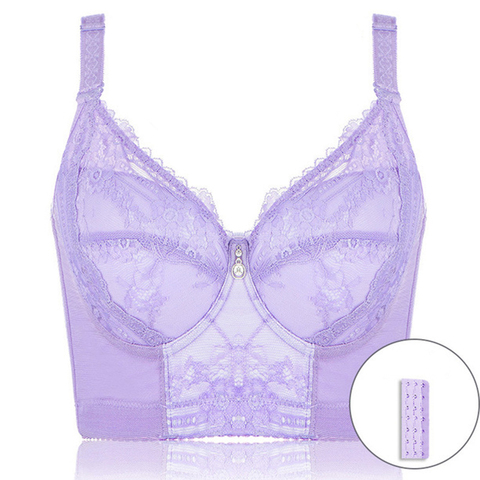 Sujetador ajustable de gran tamaño para mujer, lencería de encaje con aros de cobertura completa, bordado transparente, transpirable, 42 ~ 46 F G H I J ► Foto 1/6