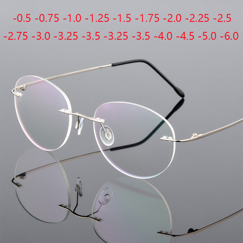 Gafas ovaladas de miopía para hombre y mujer, anteojos de aleación de titanio sin marco, gafas graduadas Ultra Luz sin montura, 0-0,5-0,75 a-6,0 ► Foto 1/6