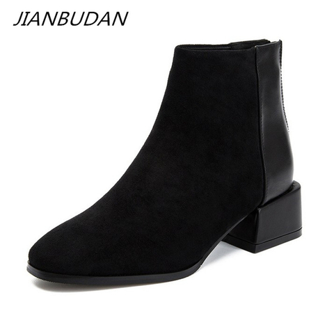 JIANBUDAN Otoño Invierno zapatos casuales de gamuza botas Chelsea de mujeres nueva moda tobillo botas de invierno botas de mujer tamaño 34-40 ► Foto 1/6