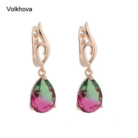 Pendientes de cristal coloridos de oro rosa 585 para mujeres y niñas, Pendientes colgantes Vintage, nuevos pendientes a la moda, joyería de boda ► Foto 1/6