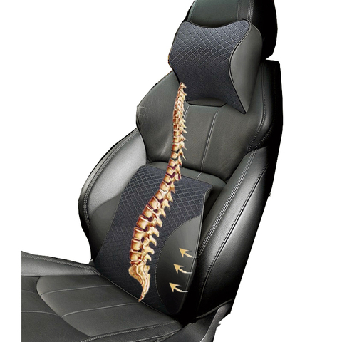 Cojín Lumbar de apoyo para asiento de coche, Kit de almohada de algodón de espuma viscoelástica con respaldo de cuero PU y malla, 2022 ► Foto 1/6