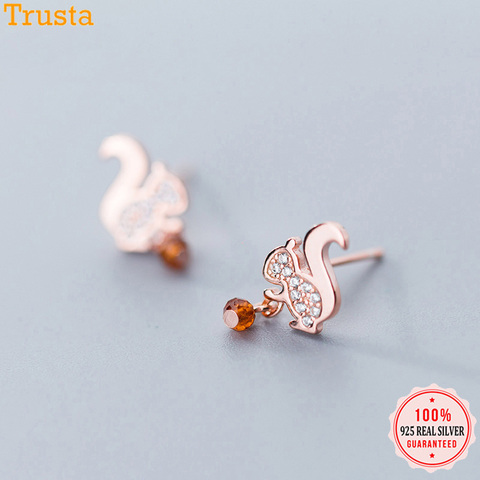 Trusta moda genuina Plata de Ley 925 dulce pequeña ardilla deslumbrante CZ pendiente para las mujeres chica de regalo de la joyería de la boda, DS2441 ► Foto 1/6