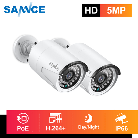 SANNCE-cámara POE Ultra HD de 5MP para interior y exterior, red de seguridad a prueba de agua, Bullet EXIR, visión nocturna, Kit de cámara de alerta de correo electrónico, 2 uds. ► Foto 1/6