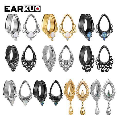 EARKUO el más nuevo de moda flor gota de agua vid Shell Acero inoxidable oreja Piercing tapones expansores joyería del cuerpo oreja medidores túneles ► Foto 1/6