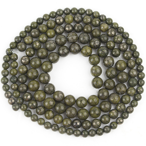 Cuentas de Gema pirita de Mineral de hierro verde, piedra Natural, cuentas espaciadoras sueltas para fabricación de joyas, collar de pulsera Diy de 6/8/10mm, 15