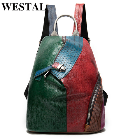 WESTAL-mochila de piel auténtica para mujer, morral de viaje Retro Para ordenador portátil, escolar, 008 ► Foto 1/6