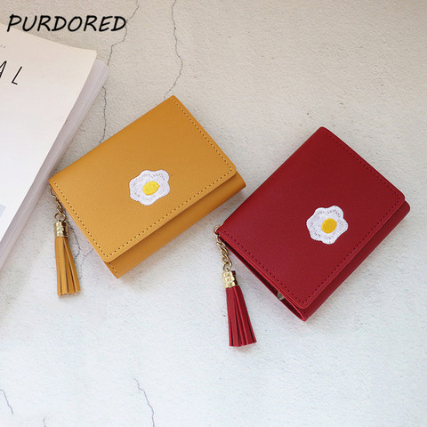 PURDORED-cartera corta de dibujos animados para mujer, billeteras lindas de cuero con huevos fritos, tarjetero, monedero corto de moda para mujer, 1 unidad ► Foto 1/6