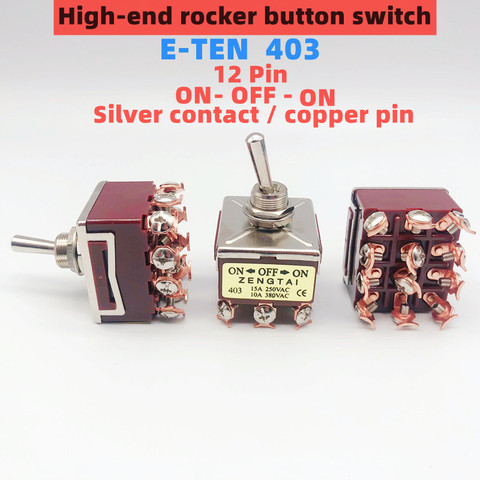 Interruptor de botón basculante de alta gama E-TEN 403, 12 Pines, ON-OFF, contacto de plata, pin de cobre, 12mm, 250V, 15A, 1 Uds. ► Foto 1/5