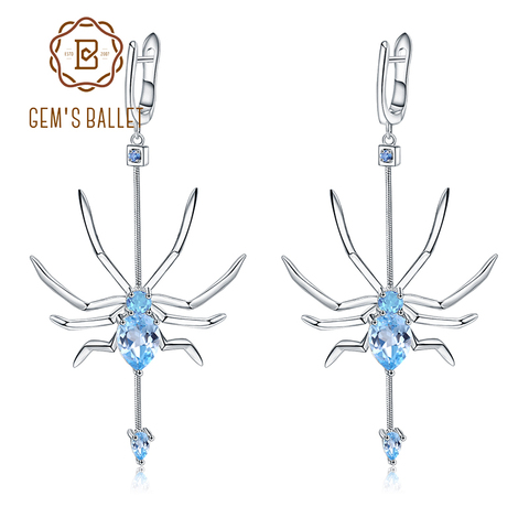 GEM'S BALLET-pendientes de araña de Topacio azul cielo Natural para mujer, Pendientes colgantes Punk Vintage góticos de Plata de Ley 925 para mujer, joyería fina ► Foto 1/6