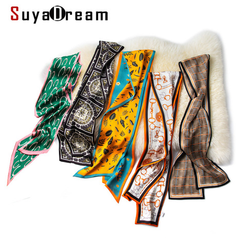 SuyaDream mujer bufanda de seda de impresión 100% de la seda de mora 145CMX15CM dos capas largo seda bufandas de Primavera de 2022, señora de la Oficina ► Foto 1/6