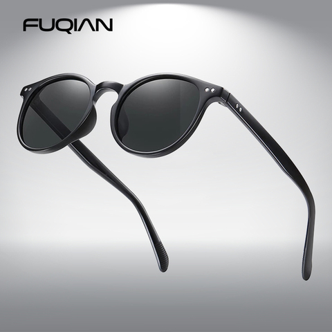 FUQIAN-gafas de sol polarizadas redondas para hombre y mujer, anteojos de sol con remaches, Estilo Vintage, ultraligeros, TR90, UV400 ► Foto 1/6