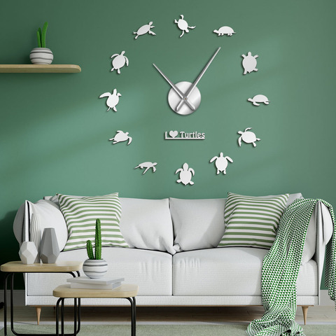 I Love Turtles-pegatina DIY para pared, reloj gigante de pared decorativo, silueta de tortugas marinas, decoración de playa, animales marinos, reloj de pared grande ► Foto 1/6