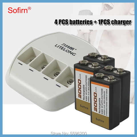 Sofirn-baterías recargables de 9 v Ni-MH, 2000mAh, súper grandes, 9 voltios + 1 Uds., cargador de 9 v con 4 ranuras dedicado ► Foto 1/6