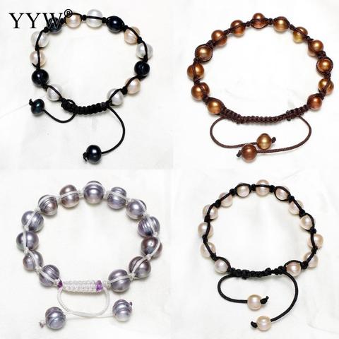 Pulseras de perlas cultivadas en agua dulce para mujer, pulsera de perlas con cordón de Nylon, cierre plegable de latón ajustable para mujer de 6,5 a 7,5 pulgadas ► Foto 1/6