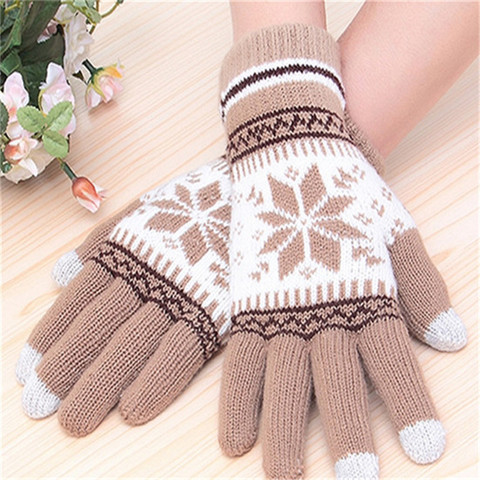 Moda invierno mujeres guantes de copo de nieve guantes de pantalla táctil guantes de Invierno Caliente guantes de punto 7394 ► Foto 1/6