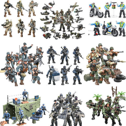 Figuras de acción de soldado del ejército de las Fuerzas Especiales Swat, con armas, piezas para vehículos militares, bloques de colección, juguetes para niños ► Foto 1/6