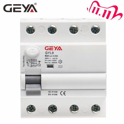 Envío Gratis GEYA GYL9 AC Disyuntor de corriente Residual interruptor de seguridad diferencial 4P 40A 63A 100A ► Foto 1/6