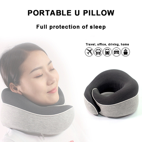 Almohada de viaje puro almohada de espuma de memoria para aviones y coche lleno suave cuello soporte para la barbilla mejor envolvente ajustable almohada dormir viajes ► Foto 1/6