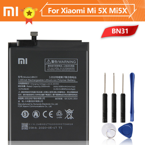 Xiao Mi Xiaomi BN31 batería para Xiao mi 5X Mi5X Redmi Note 5A Xiaomi A1 Redmi Y1 Lite S2 BN31 3080mAh auténtico batería + herramienta ► Foto 1/6