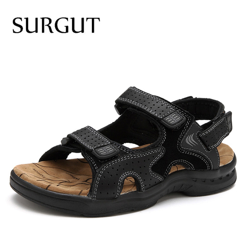 SURGUT, sandalias de playa informales de moda para Hombre, Zapatos de verano de cuero genuino hechos a mano, Zapatos clásicos de costura Retro para Hombre, calzado para Hombre ► Foto 1/6